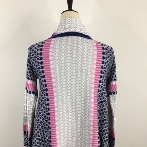 BCBGMAXAZRIA Multi-Color Mixed Print High Low Hem Open Front Cardigan - Picture 9 of 9